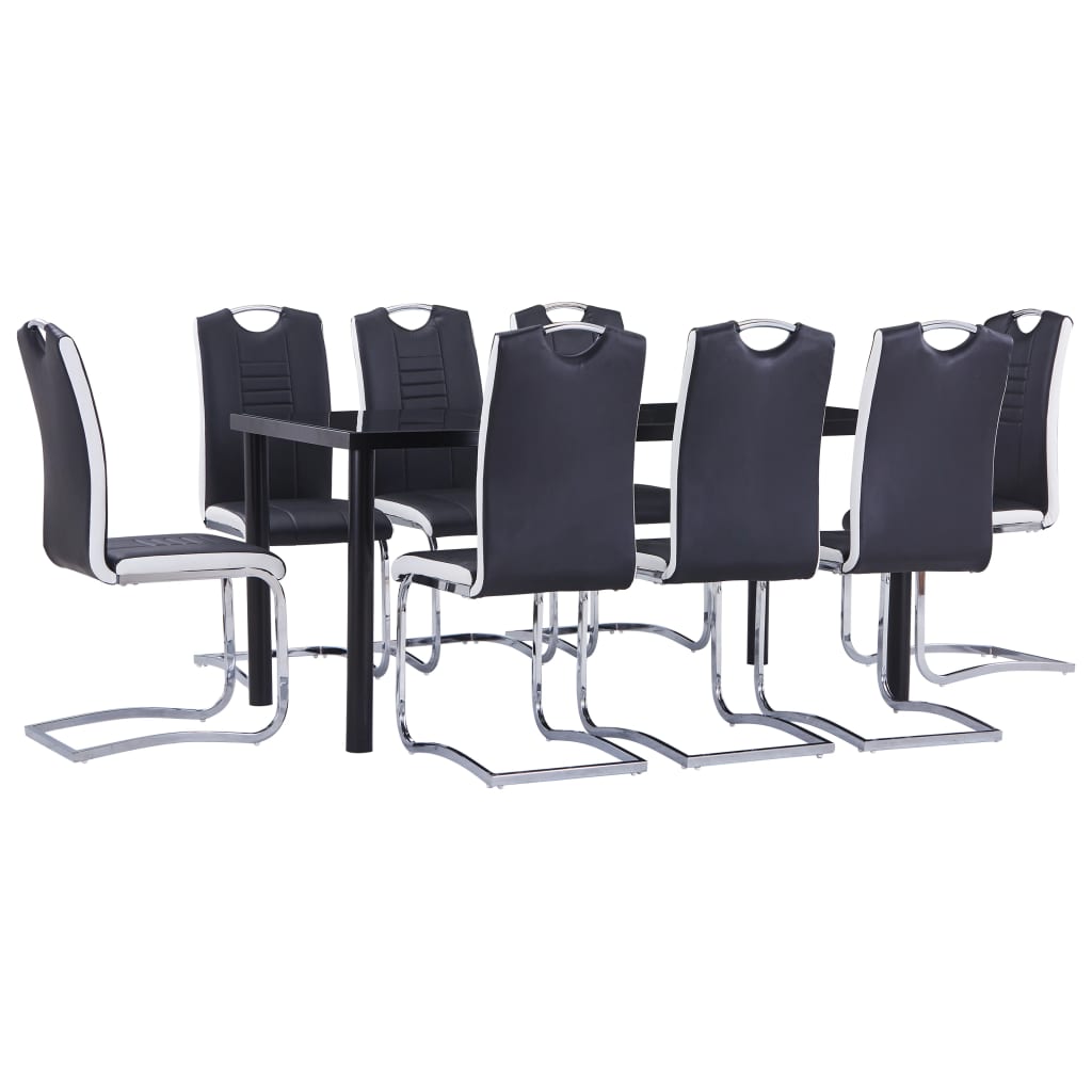 Set mobilier de bucătărie, 9 piese, negru, piele ecologică