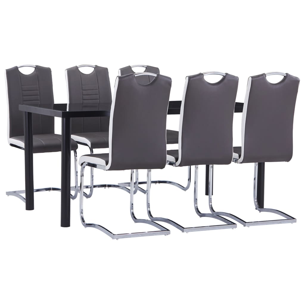 Set mobilier de bucătărie, 7 piese, gri, piele ecologică