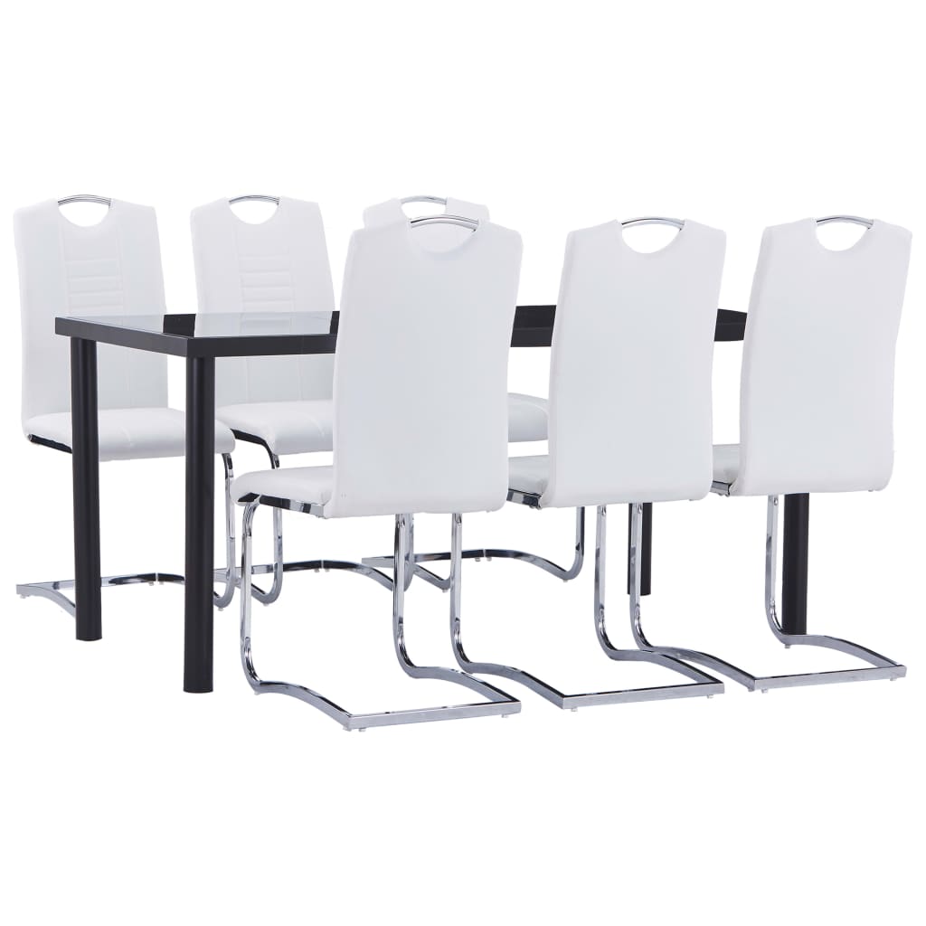 Set mobilier de bucătărie, 7 piese, alb, piele ecologică