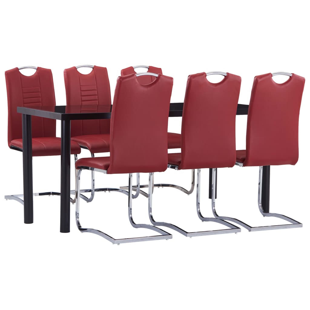 Set mobilier de bucătărie, 7 piese, roșu, piele ecologică