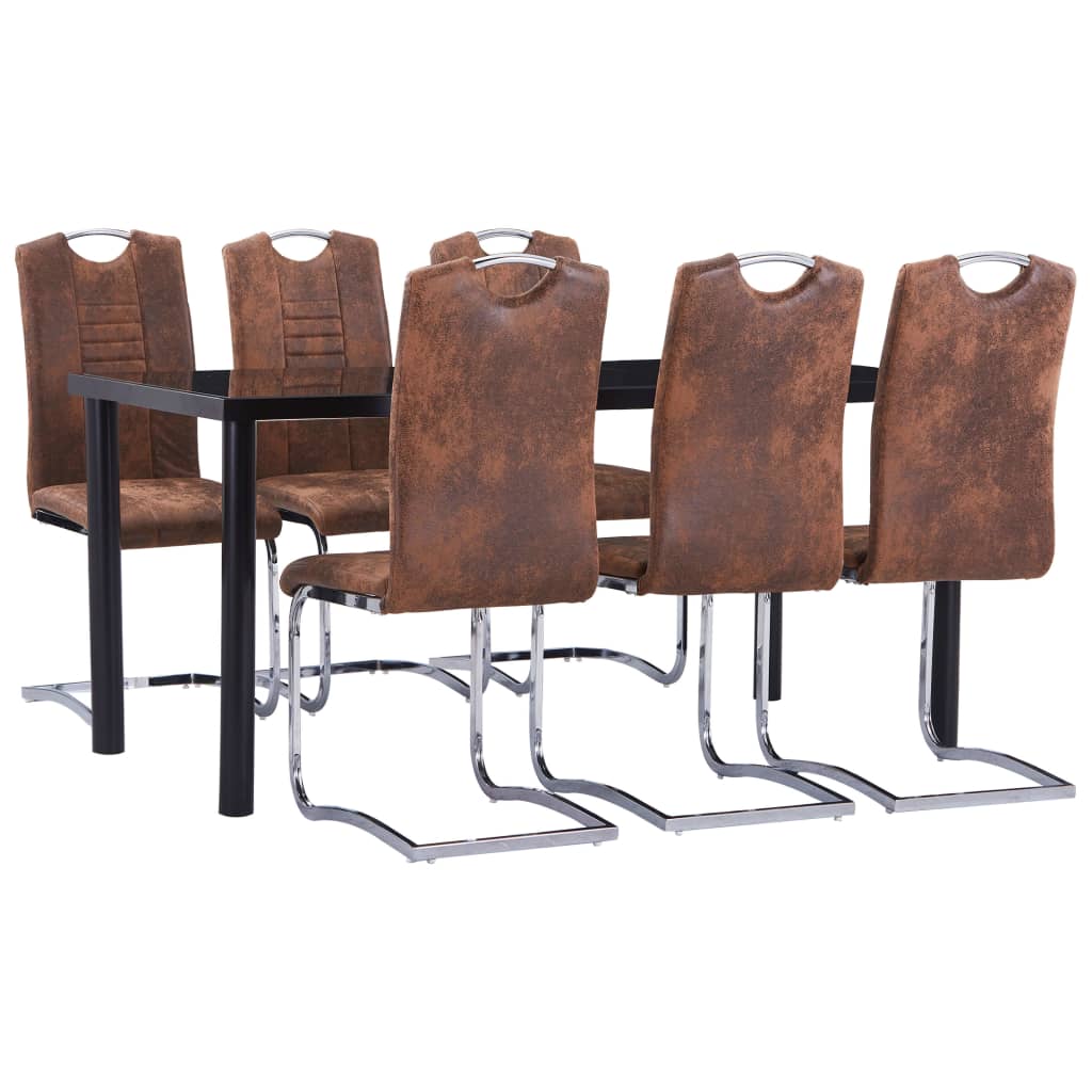 Set mobilier de bucătărie, 7 piese, maro, velur ecologic