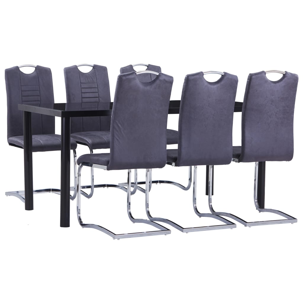 Set mobilier de bucătărie, 7 piese, gri, velur ecologic