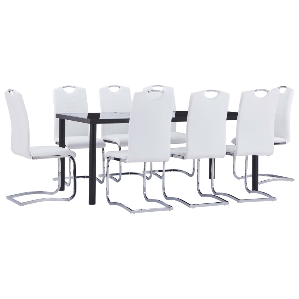 Set mobilier de bucătărie, 9 piese, alb, piele ecologică