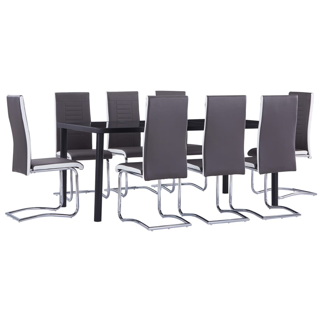 Set mobilier de bucătărie, 9 piese, gri, piele ecologică