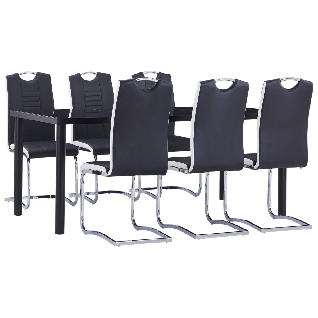 Set mobilier de bucătărie, 7 piese, negru, piele ecologică