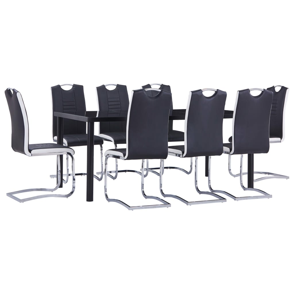 Set mobilier de bucătărie, 9 piese, negru, piele ecologică