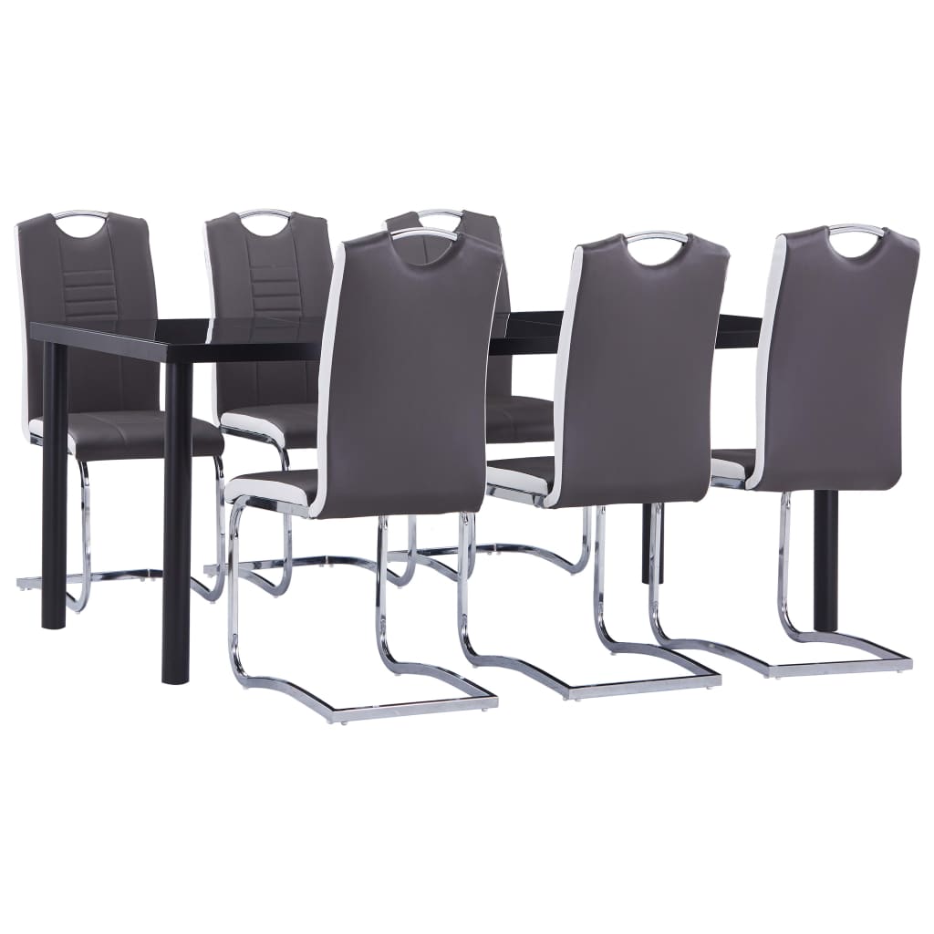 Set mobilier de bucătărie, 7 piese, gri, piele ecologică