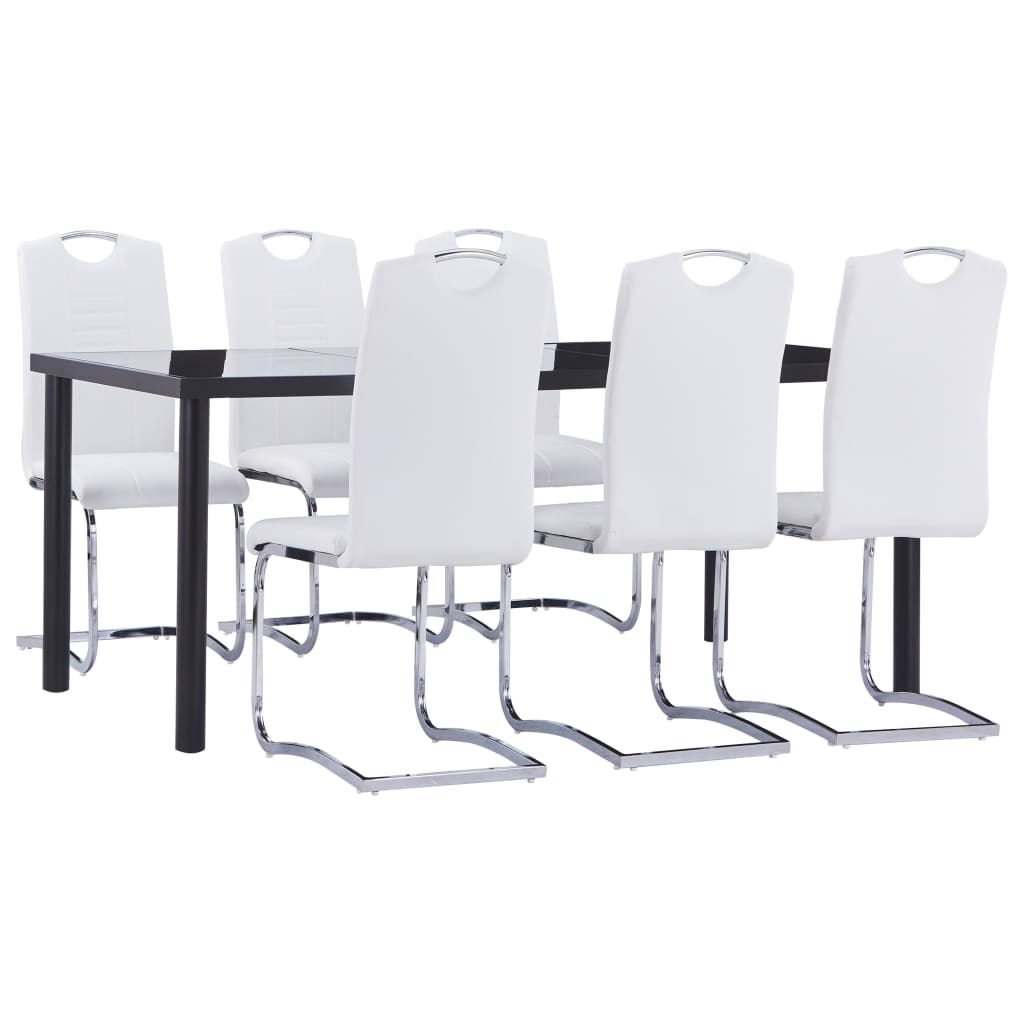 Set mobilier de bucătărie, 7 piese, alb, piele ecologică