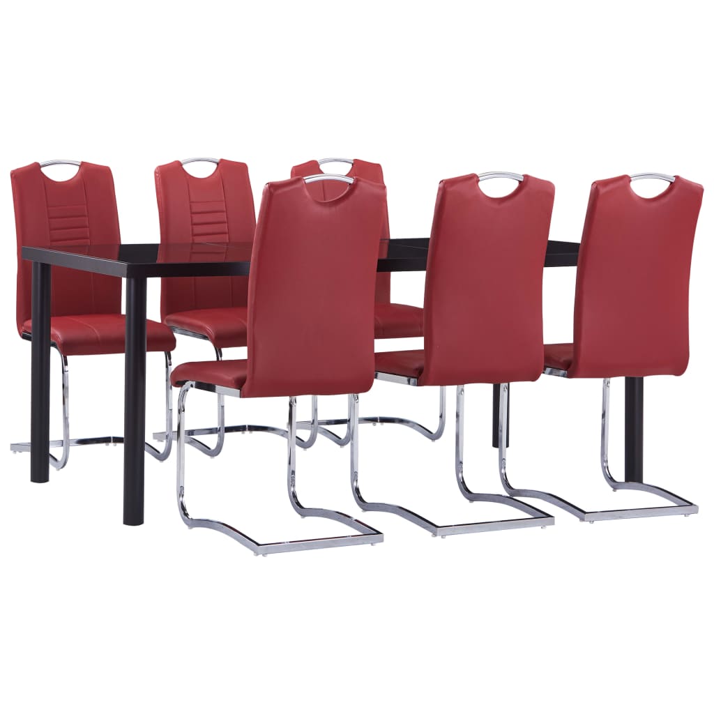 Set mobilier de bucătărie, 7 piese, roșu, piele ecologică