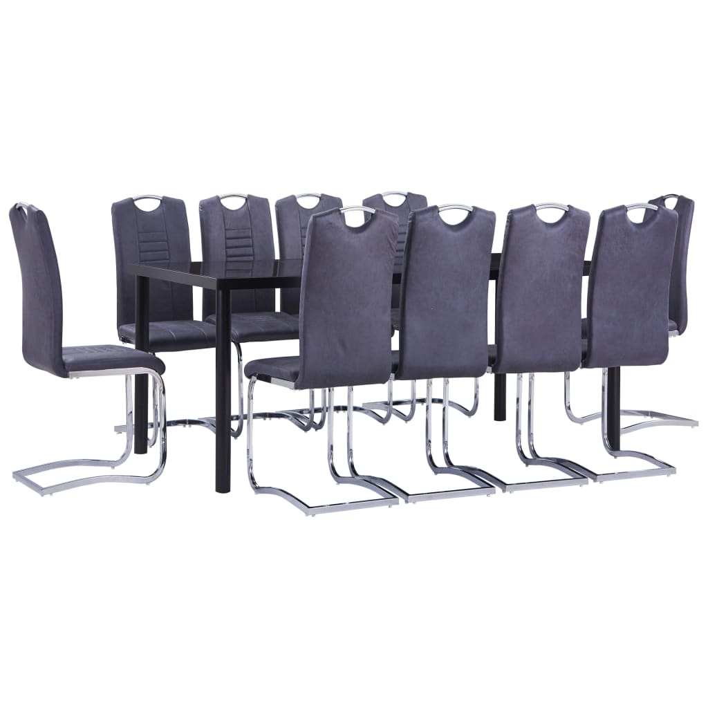 Set mobilier de bucătărie, 11 piese, gri, velur ecologic