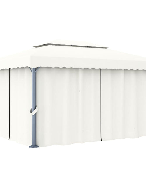 Încărcați imaginea în vizualizatorul Galerie, Pavilion cu perdea, alb crem, 4 x 3 m, aluminiu
