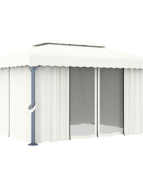 Загрузите изображение в средство просмотра галереи, Pavilion cu perdea, alb crem, 4 x 3 m, aluminiu
