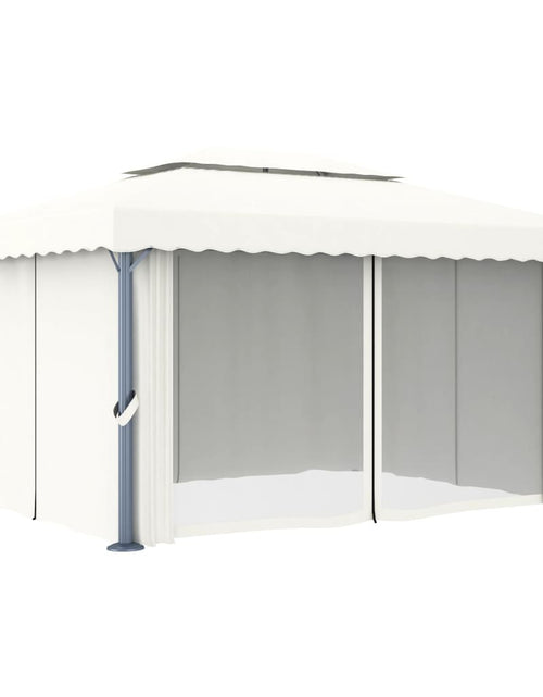 Încărcați imaginea în vizualizatorul Galerie, Pavilion cu perdea, alb crem, 4 x 3 m, aluminiu
