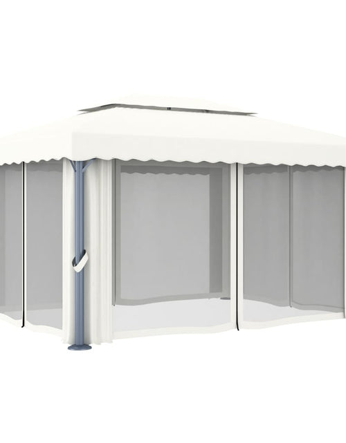 Загрузите изображение в средство просмотра галереи, Pavilion cu perdea, alb crem, 4 x 3 m, aluminiu
