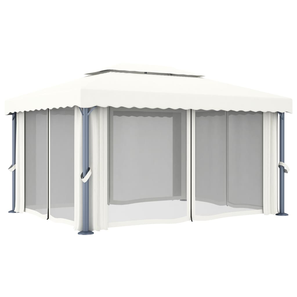 Pavilion cu perdea, alb crem, 4 x 3 m, aluminiu