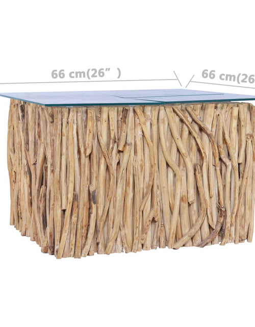 Загрузите изображение в средство просмотра галереи, Măsuță de cafea cu blat de sticlă, 66x66x40 cm, lemn masiv tec
