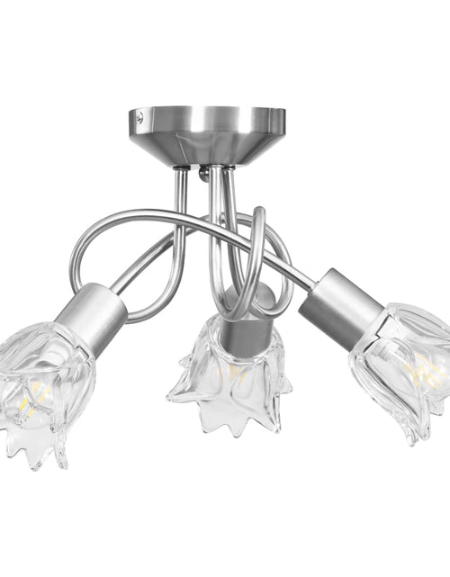 Загрузите изображение в средство просмотра галереи, Lustră, abajururi de sticlă transparentă, 3 becuri E14, lalea
