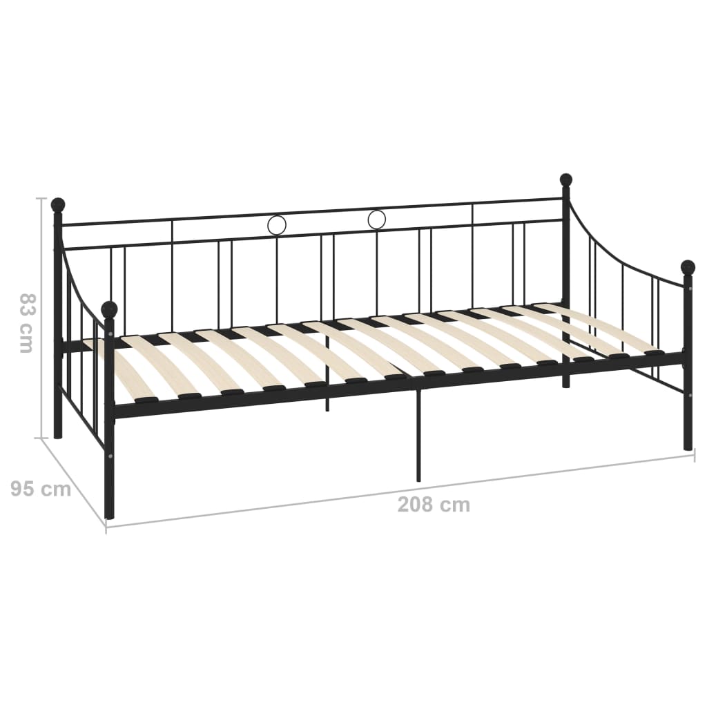 Cadru pat de zi, negru, 90x200 cm, metal