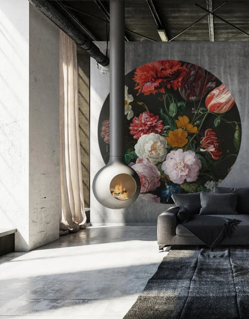 Încărcați imaginea în vizualizatorul Galerie, WallArt Tapet în formă de cerc „Golden Age Flowers”, 190 cm

