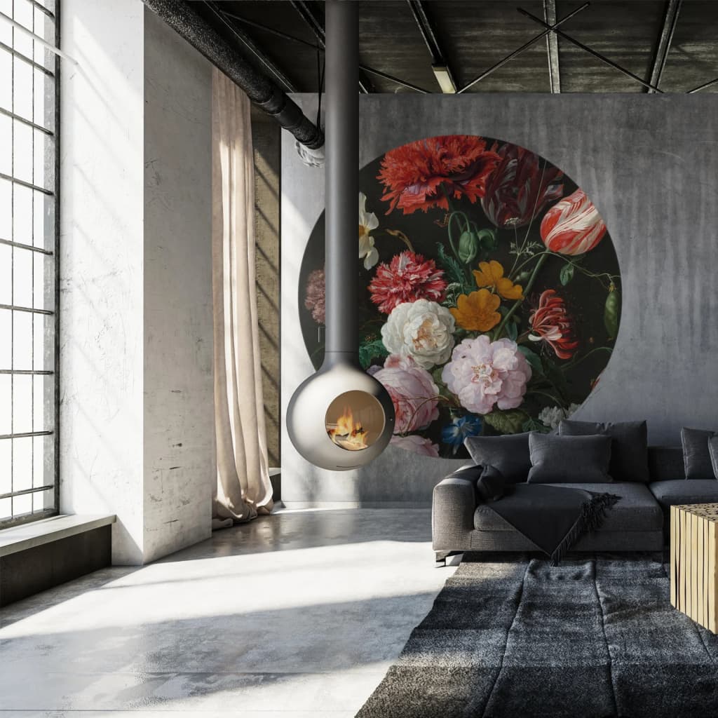 WallArt Tapet în formă de cerc „Golden Age Flowers”, 190 cm