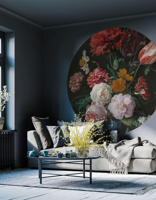 Încărcați imaginea în vizualizatorul Galerie, WallArt Tapet în formă de cerc „Golden Age Flowers”, 190 cm
