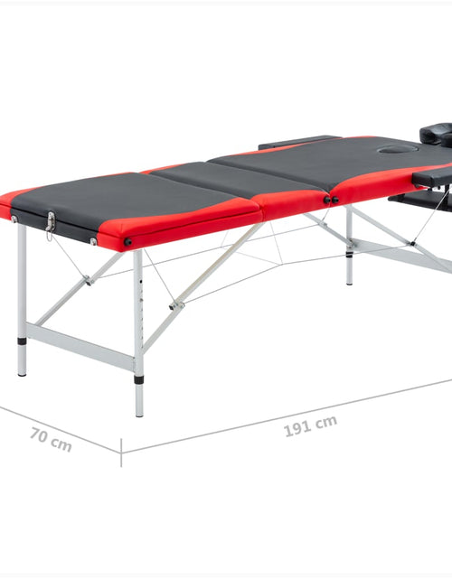 Загрузите изображение в средство просмотра галереи, vidaXL Masă pliabilă de masaj, 3 zone, negru și roșu, aluminiu
