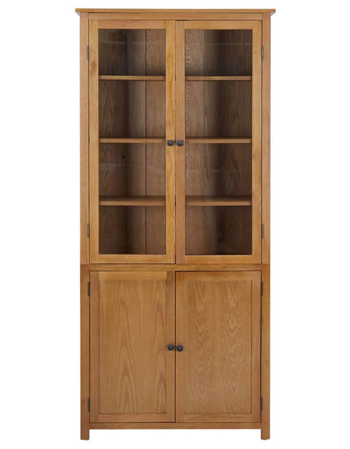 Загрузите изображение в средство просмотра галереи, Bibliotecă cu 4 uși, 90x35x200 cm, lemn masiv stejar &amp; sticlă - Lando
