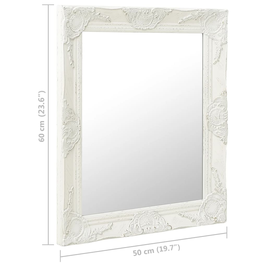 Oglindă de perete în stil baroc, alb, 50 x 60 cm - Lando