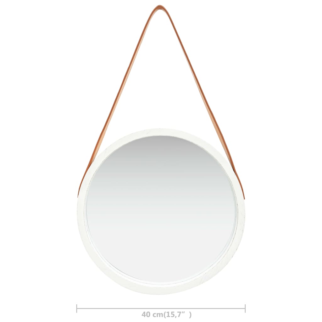 Oglindă de perete cu o curea, 40 cm, alb - Lando