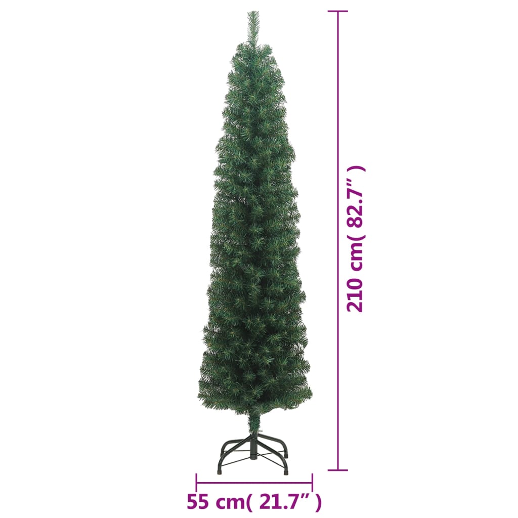 Pom de Crăciun artificial subțire cu suport verde 210 cm PVC