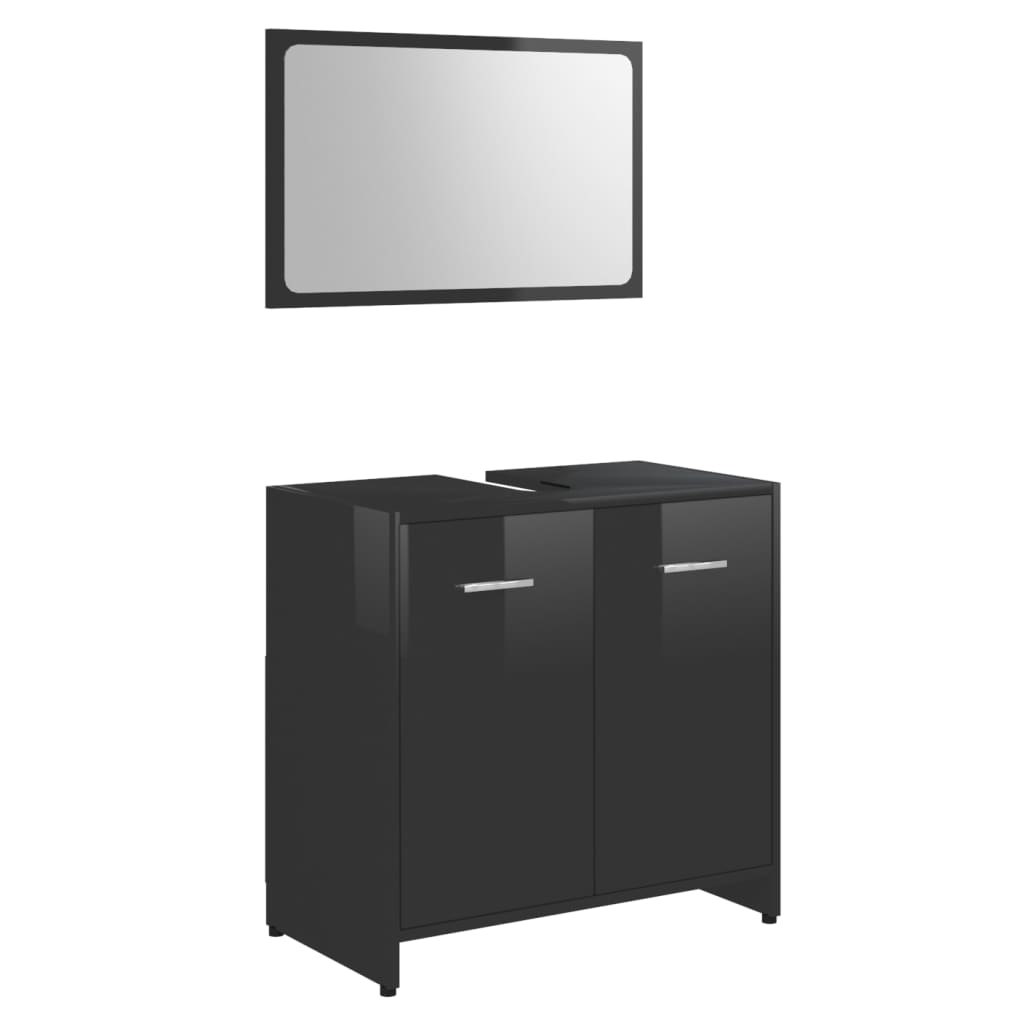 Set mobilier de baie, negru extralucios, lemn prelucrat