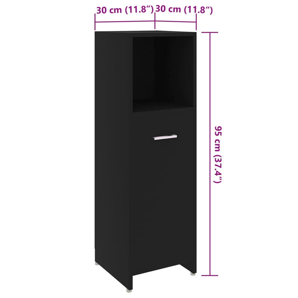 Dulap de baie, negru, 30x30x95 cm, lemn prelucrat