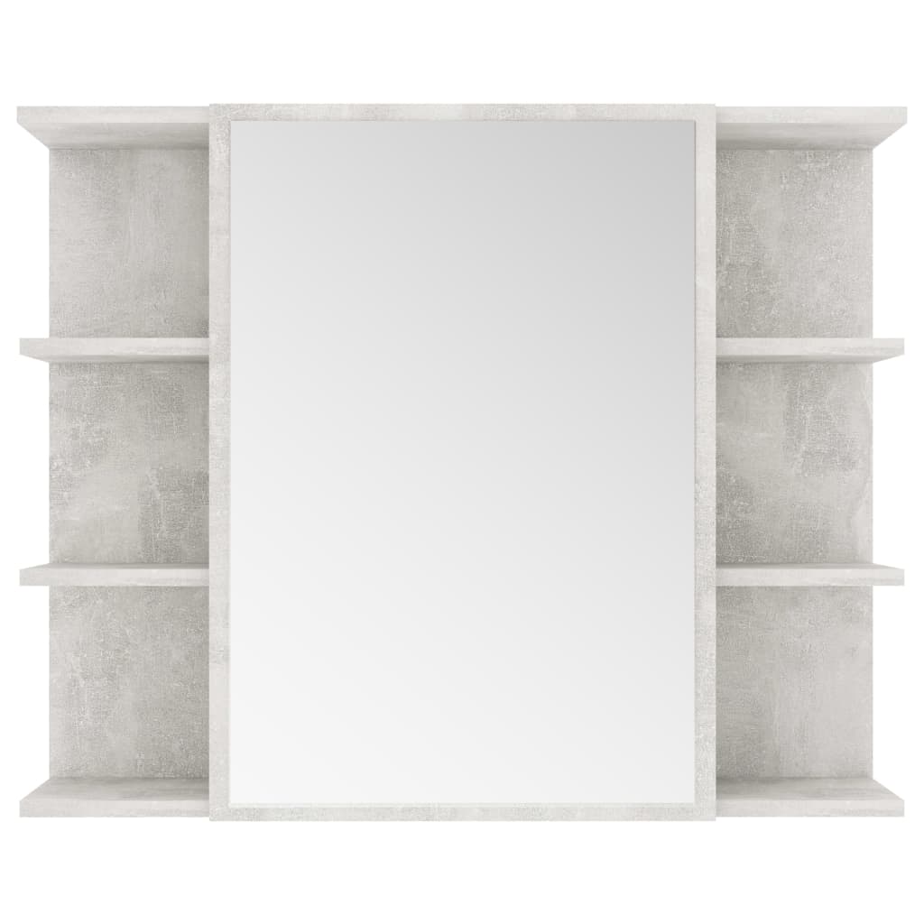 Dulap de baie cu oglindă, gri beton, 80 x 20,5 x 64 cm