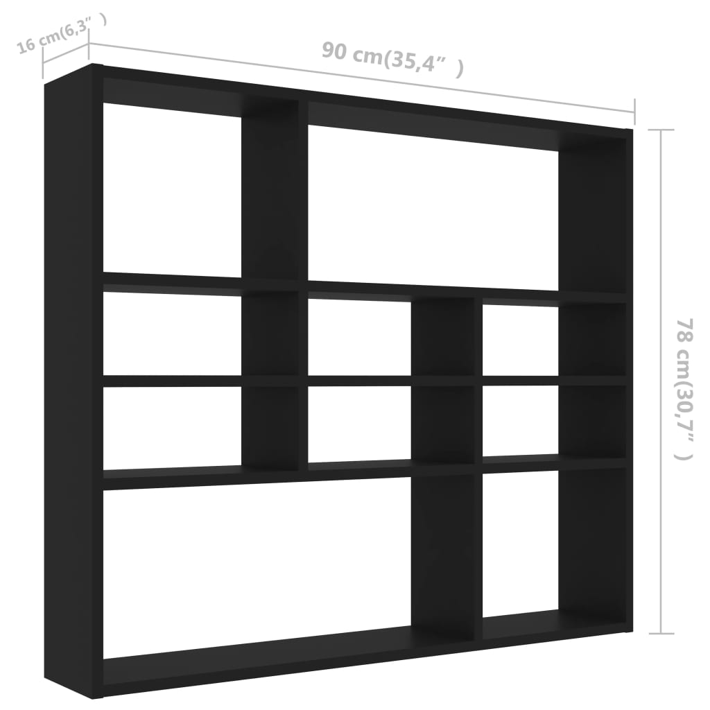 Raft de perete, negru, 90x16x78 cm, lemn prelucrat