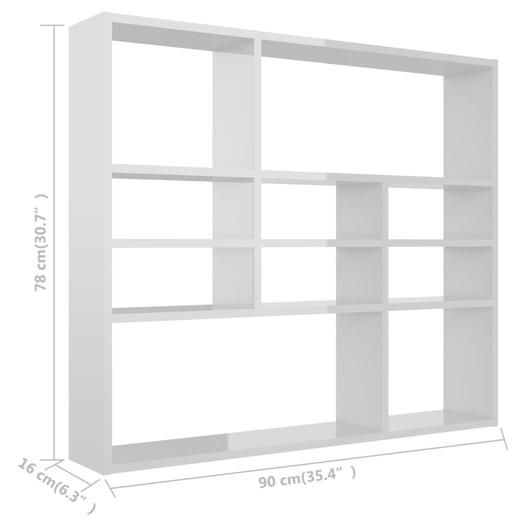 Raft de perete, alb extralucios, 90x16x78 cm, lemn prelucrat