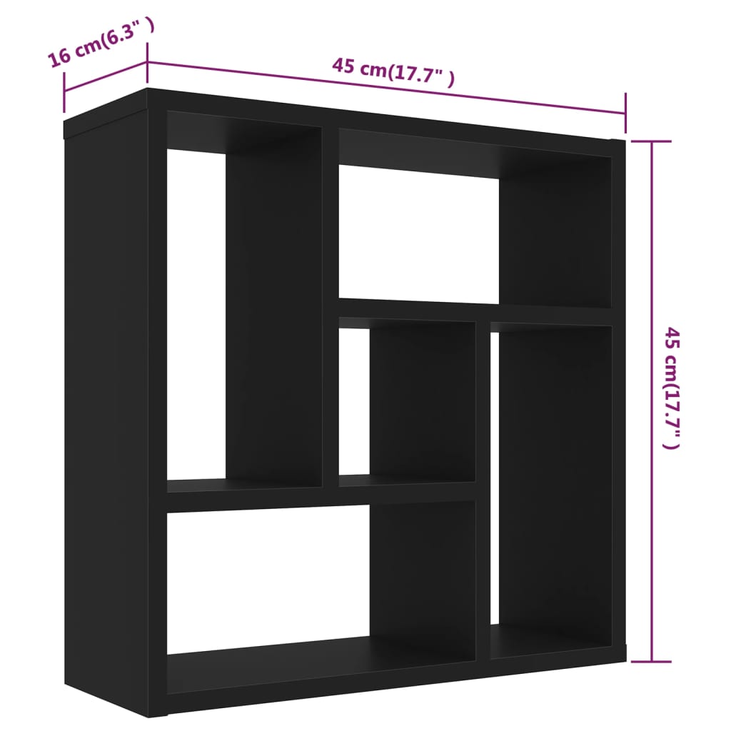 Raft de perete, negru, 45,1 x 16 x 45,1 cm, PAL