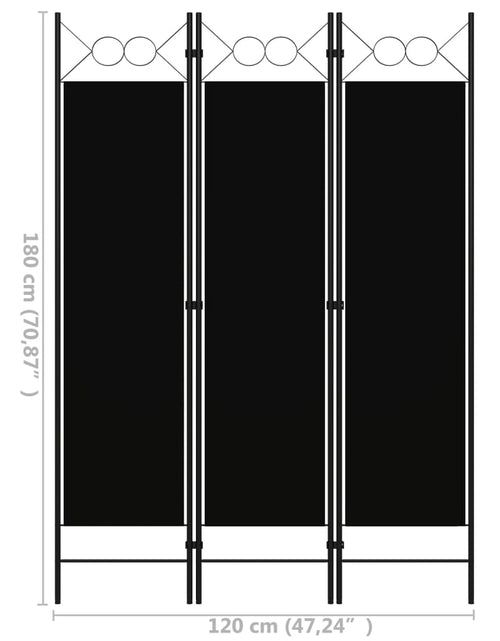 Încărcați imaginea în vizualizatorul Galerie, Paravan de cameră cu 3 panouri, negru, 120 x 180 cm
