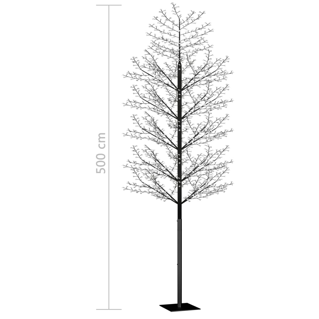 Pom Crăciun, 2000 LED-uri, alb cald, flori de cireș, 500 cm