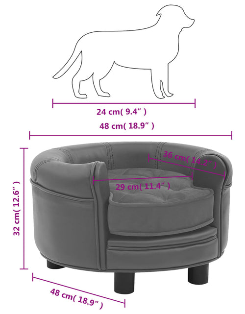 Загрузите изображение в средство просмотра галереи, Canapea pentru câini, gri, 48x48x32 cm, pluș &amp; piele ecologică
