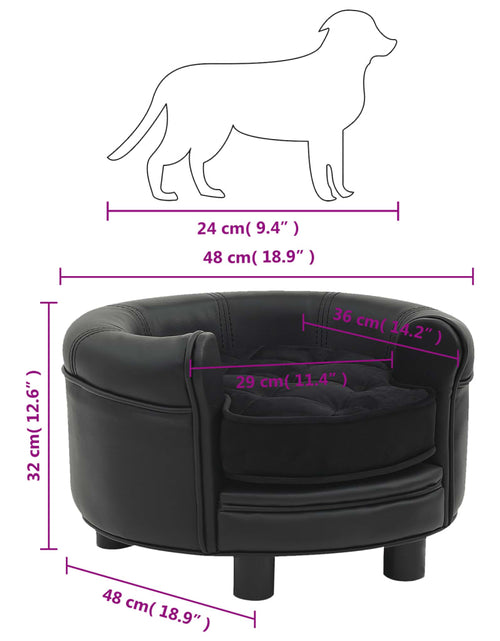 Загрузите изображение в средство просмотра галереи, Canapea pentru câini, negru, 48x48x32 cm, pluș&amp;piele ecologică
