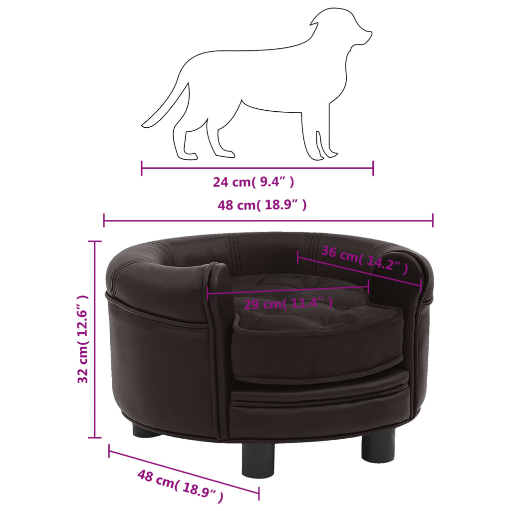 Canapea pentru câini, maro, 48x48x32 cm, pluș & piele ecologică