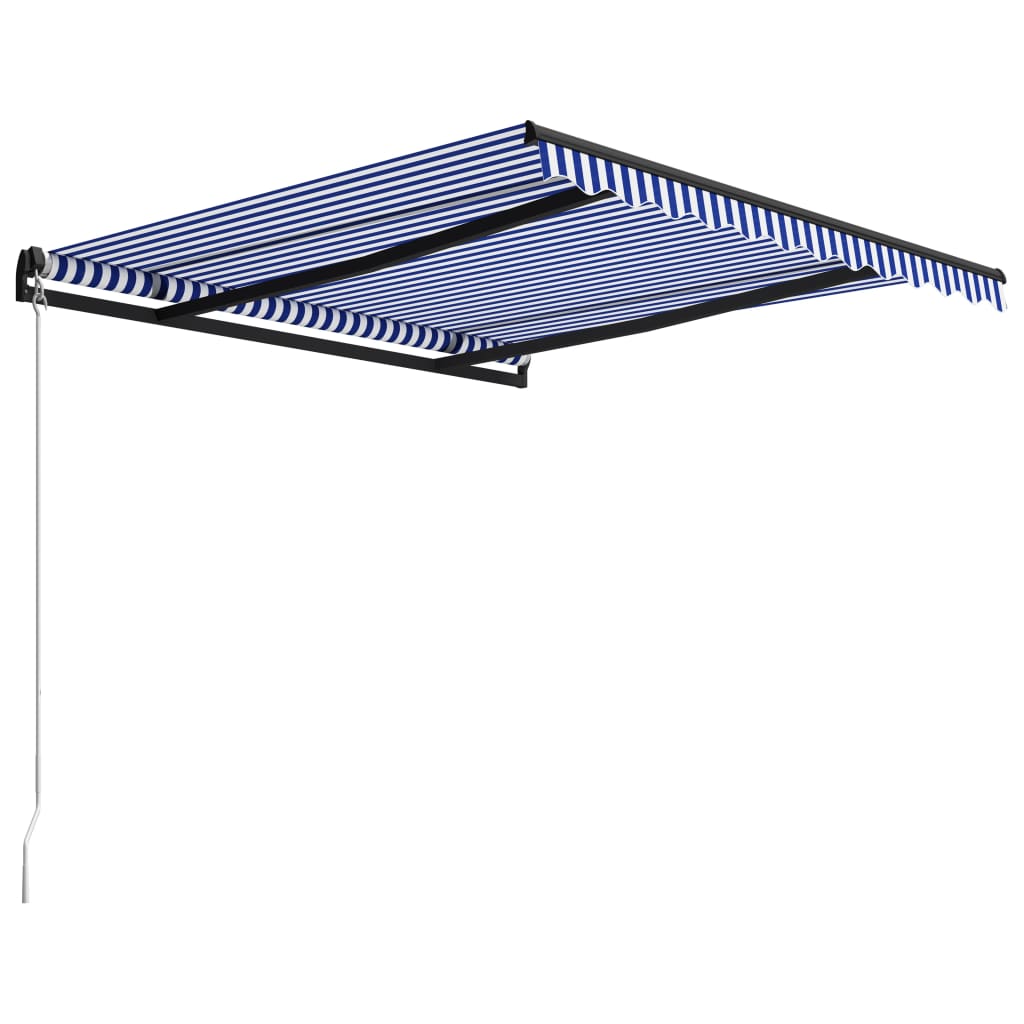 Copertină retractabilă manual, albastru și alb, 300 x 250 cm