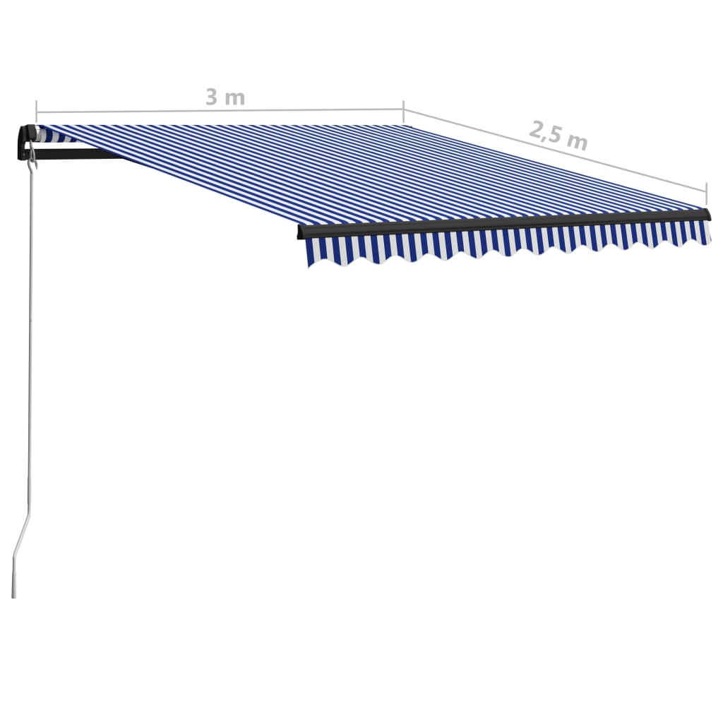 Copertină retractabilă manual, albastru și alb, 300 x 250 cm