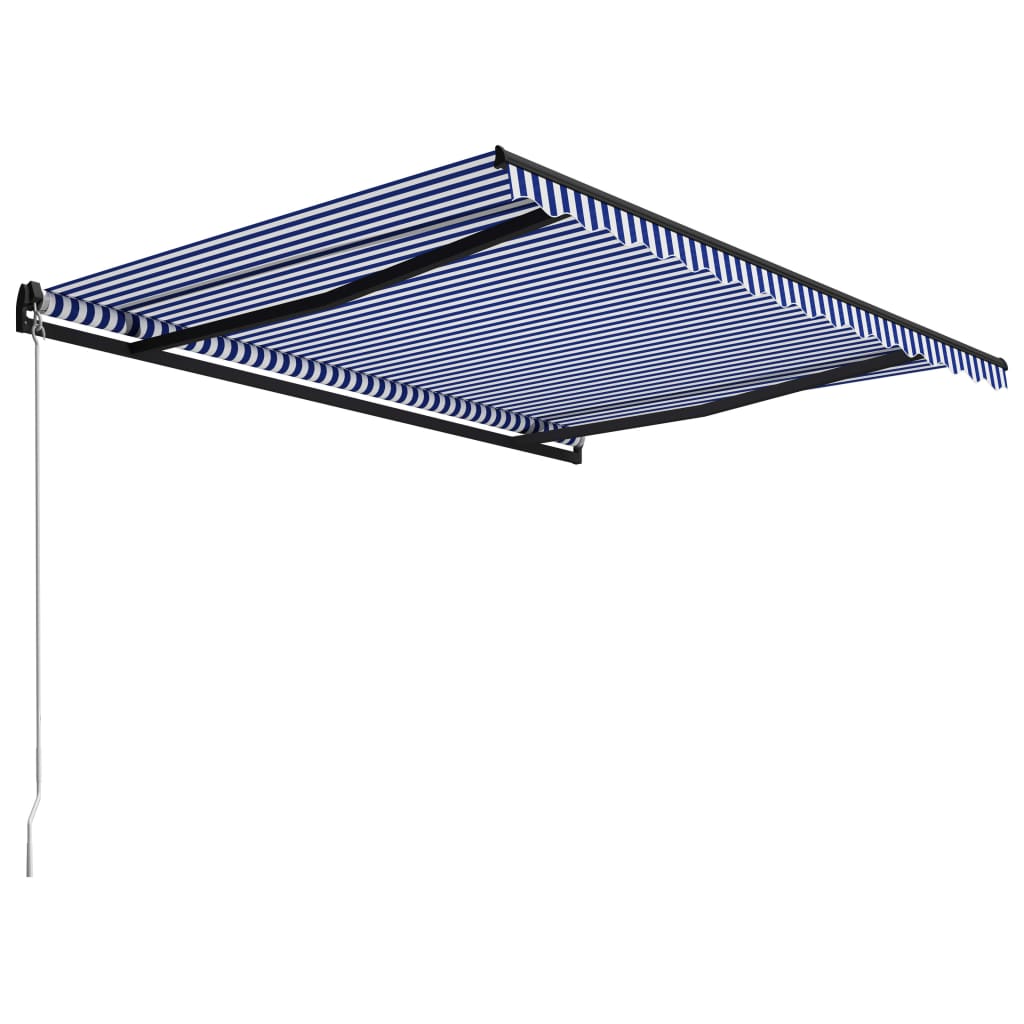 Copertină retractabilă manual, albastru și alb, 450x300 cm