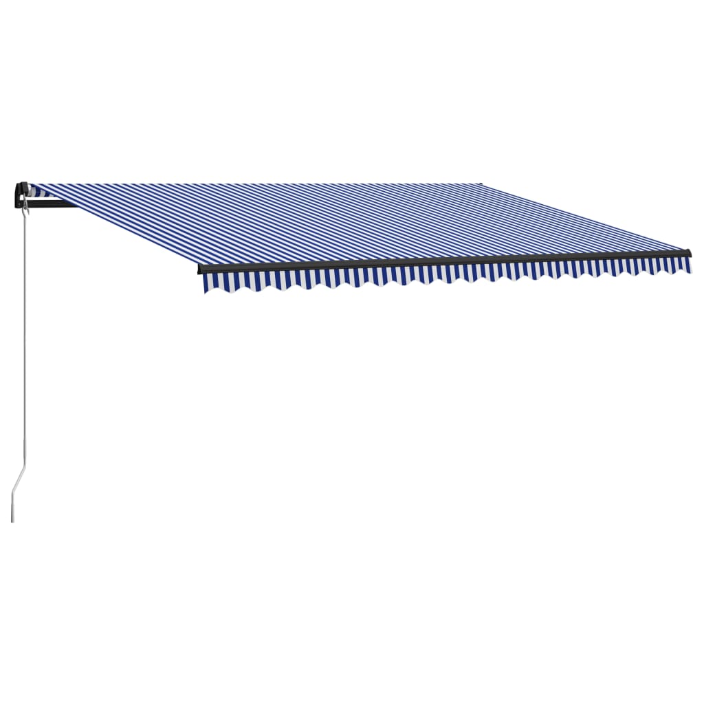 Copertină retractabilă manual, albastru și alb, 500 x 300 cm