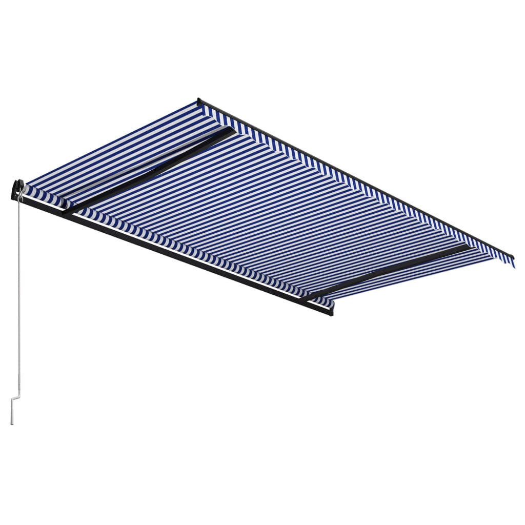 Copertină retractabilă manual, albastru și alb, 500 x 300 cm