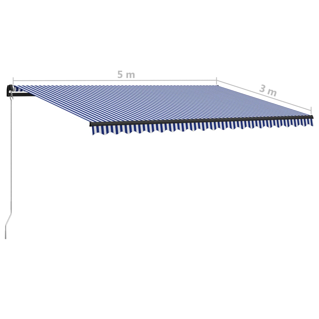 Copertină retractabilă manual, albastru și alb, 500 x 300 cm