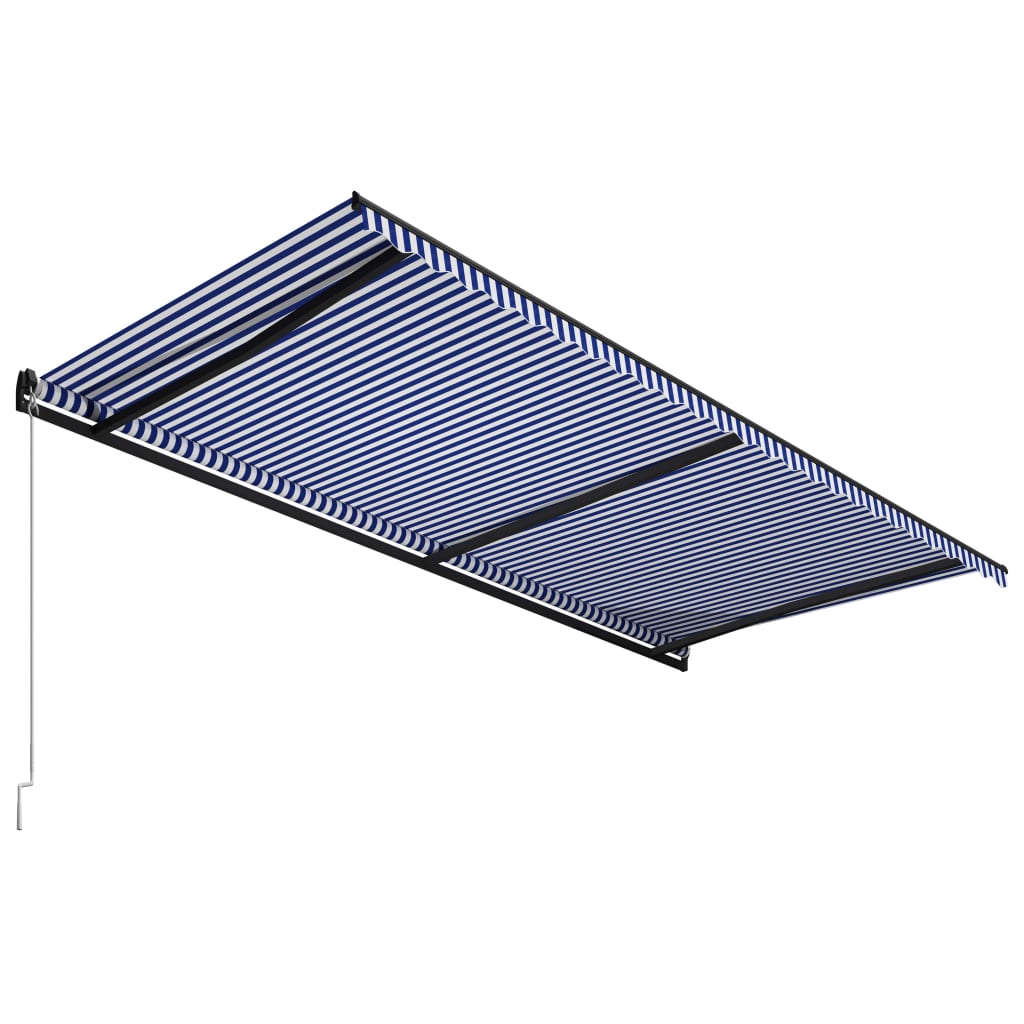 Copertină retractabilă manual, albastru și alb, 600 x 300 cm