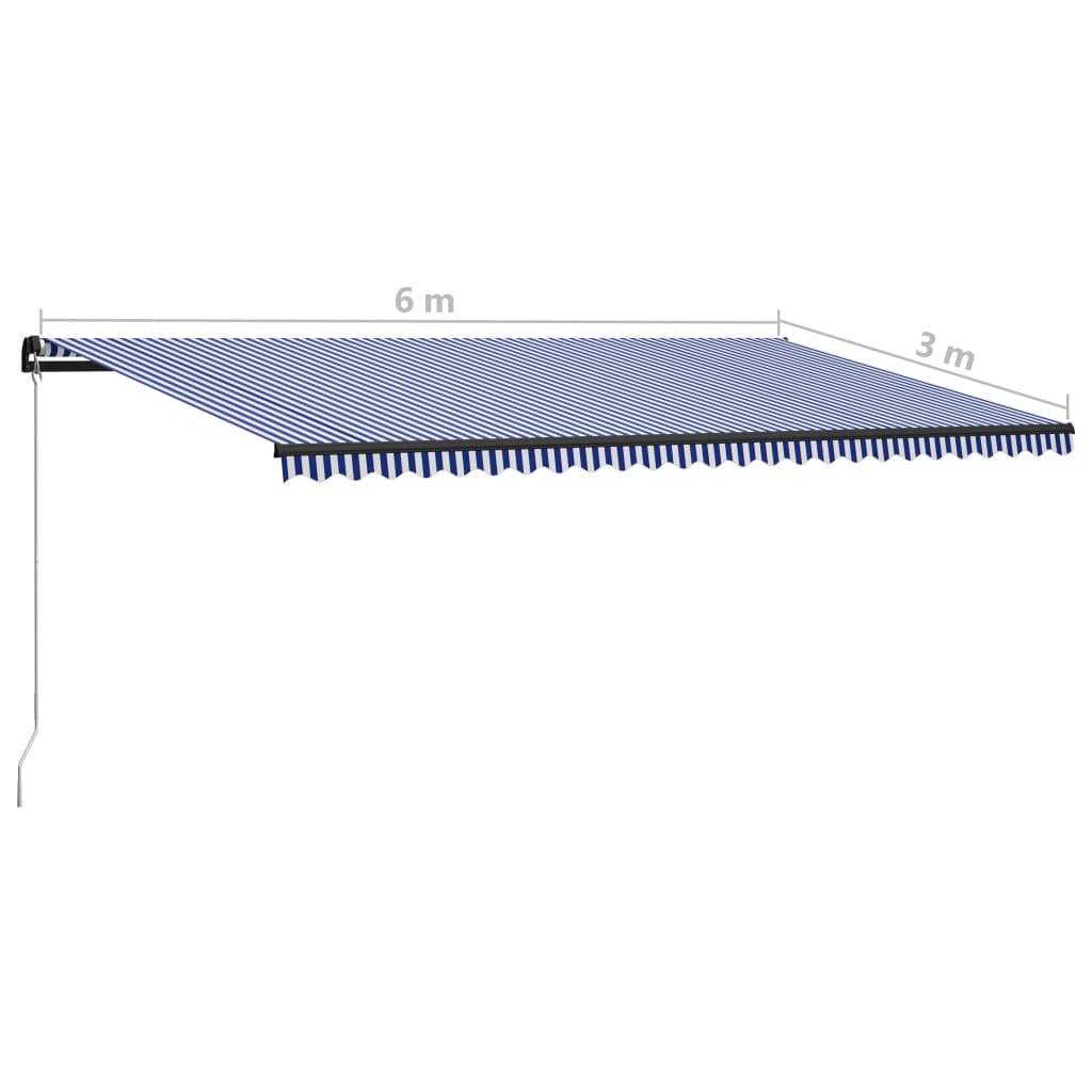 Copertină retractabilă manual, albastru și alb, 600 x 300 cm