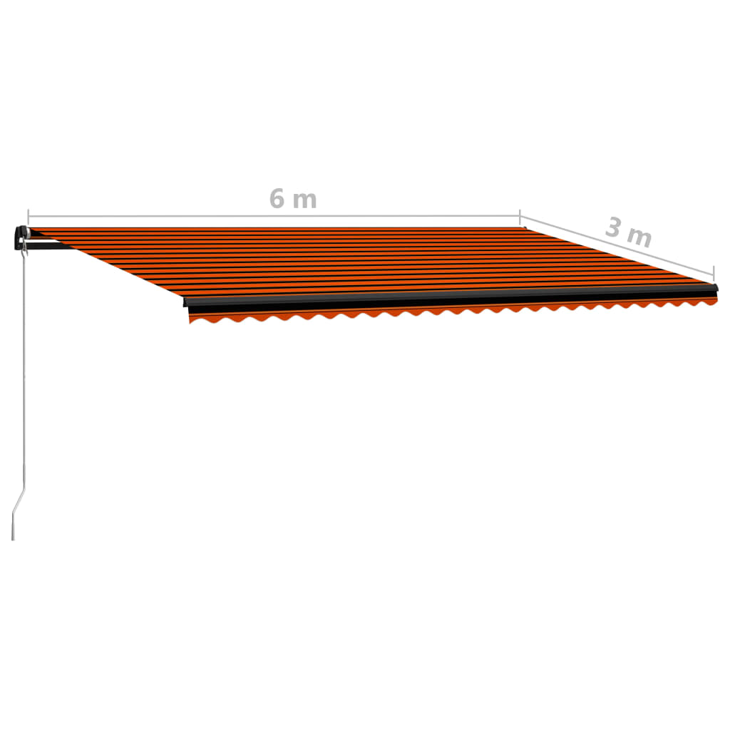 Copertină retractabilă manual, portocaliu și maro, 600 x 300 cm